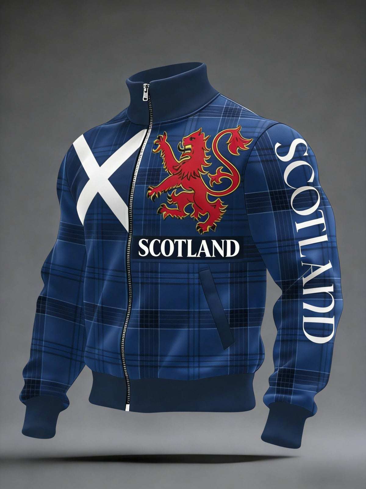 Unisex Scotland Football Lover Printed Casual Stand Collar Jacket