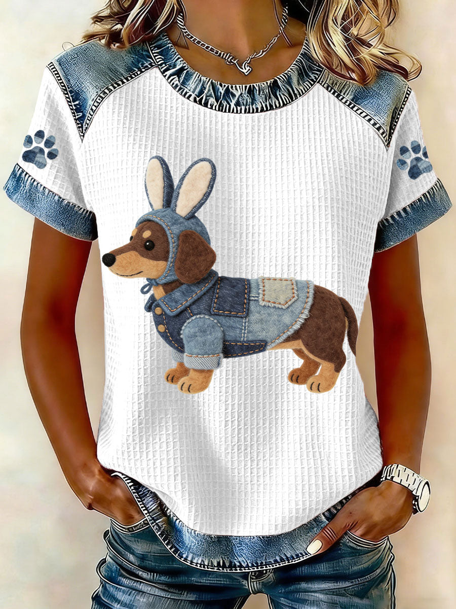 Women's Easter Dachshund Bunny Costume Waffle Tops