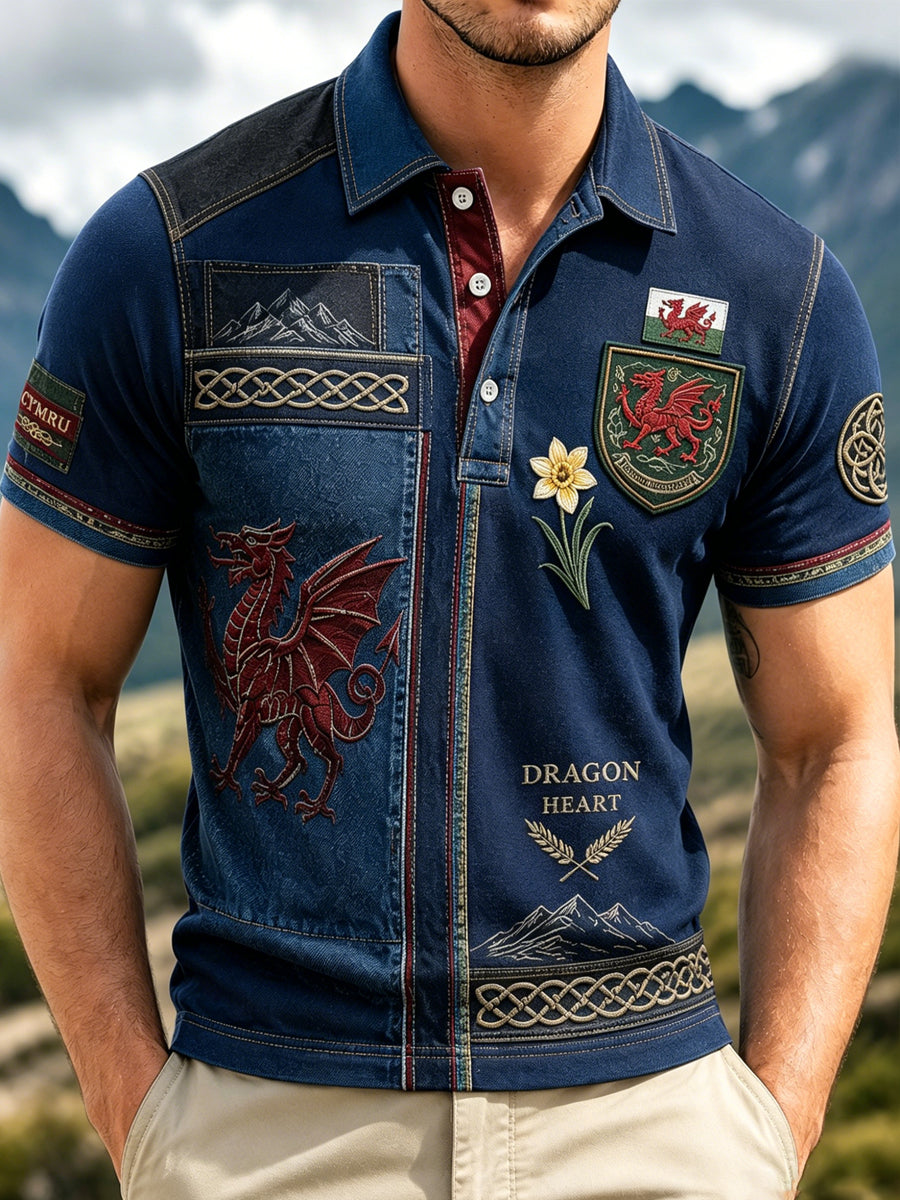 Men's Welsh Cultural Element Art Print Polo