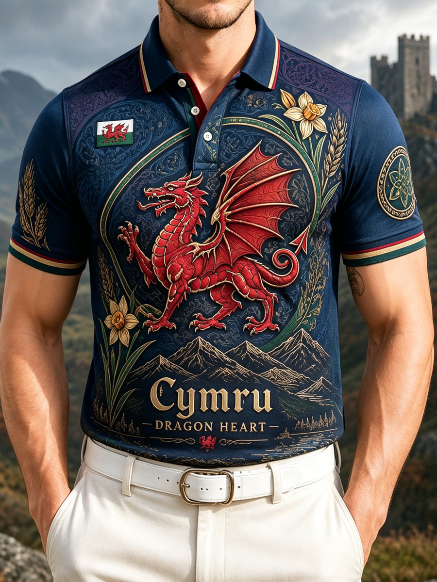 Men's Welsh Cultural Element Art Print Polo