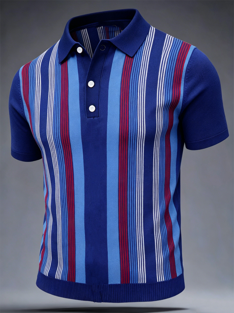 Men's Retro striped print polo shirt