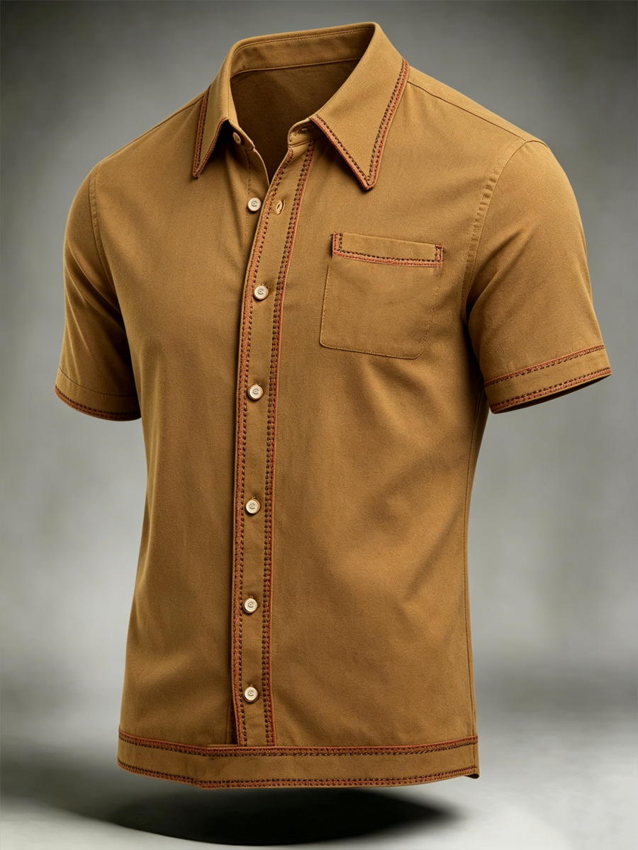 Men's Retro print Short Sleeve Shirt