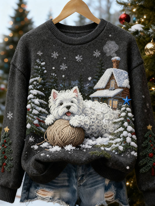 Women's Retro Animal Christmas Art Print Casual Flannel Top