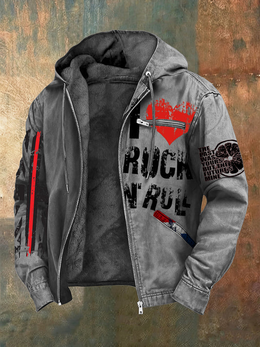 Men's Bold "I love Rock 'n' Roll" Print Hooded Jacket