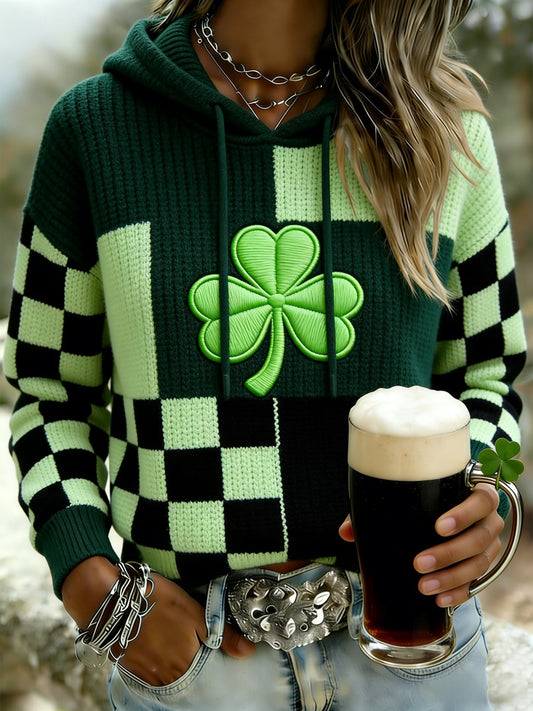 Women's  St. Patrick's Day Clover Print Casual Long-Sleeve Hooded Sweatshirt