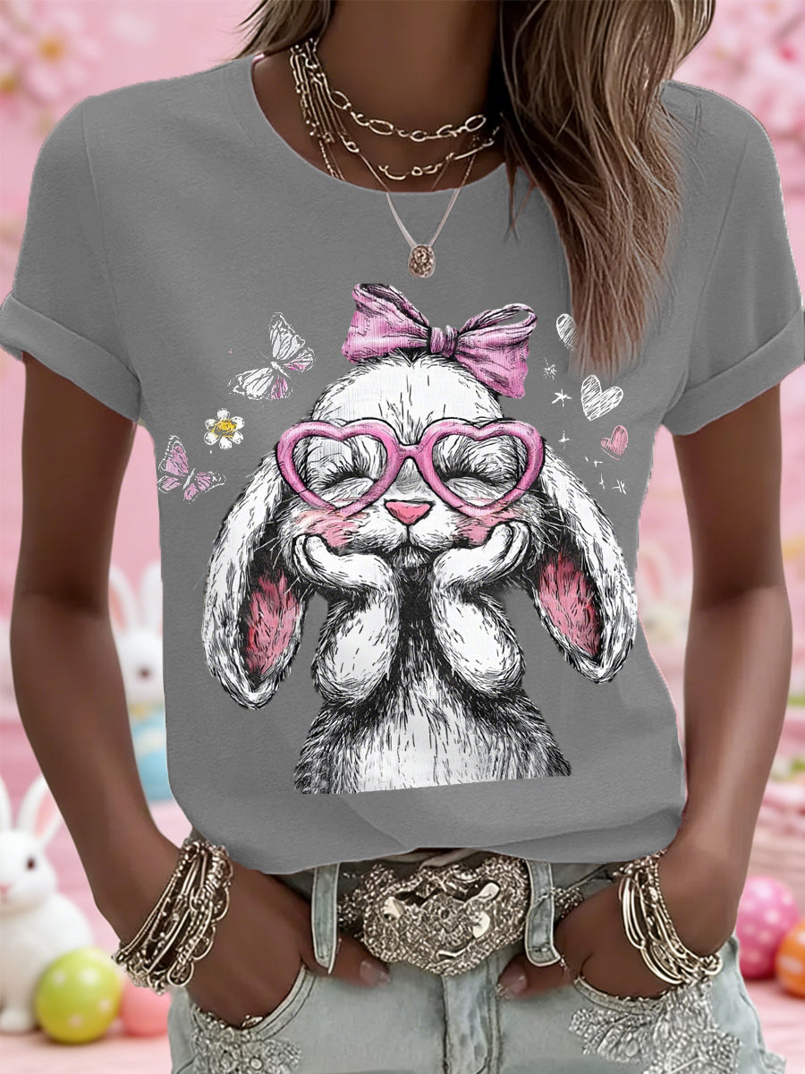 Women's Cute Easter Bunny Print Casual Tee
