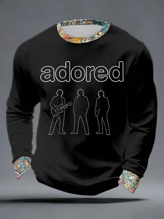 Men's Lemon Roses Music Lover Printed Crew Neck Sweatshirt