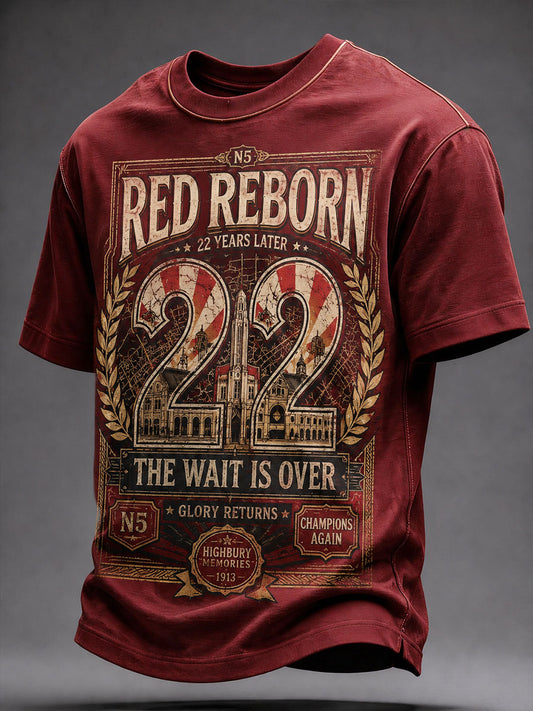 Men's North London 22 Red Reborn Champion Football Lover Printed T-shirt