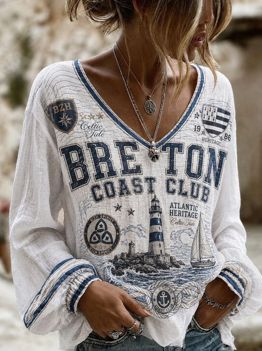 Chemise femme en coton-lin imprimé celte de Bretagne, France