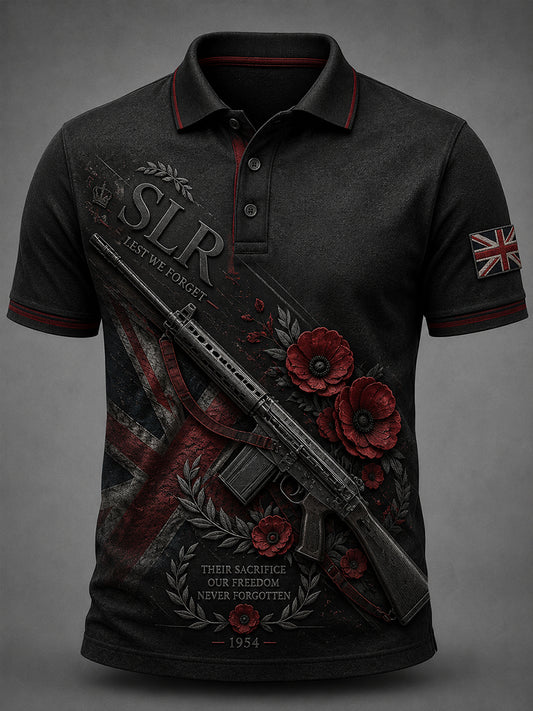 Men's Retro Weapon Print Short-Sleeve Polo Shirt