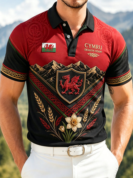 Men's Welsh Cultural Element Art Print Polo