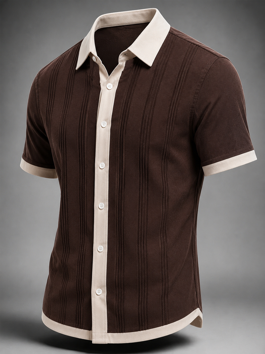 Men's Retro striped print Short Sleeve Shirt