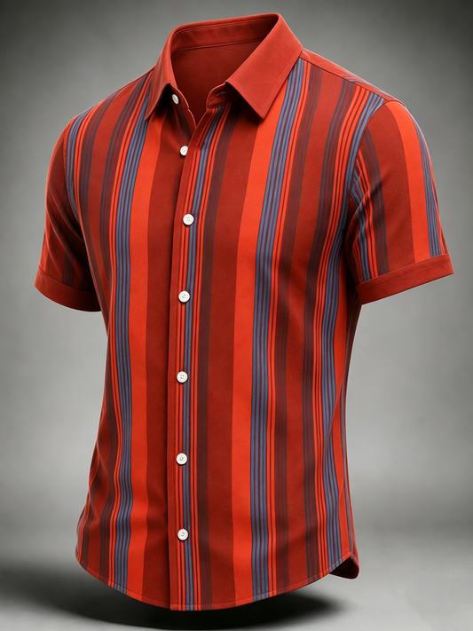 Men's Retro striped print Short Sleeve Shirt