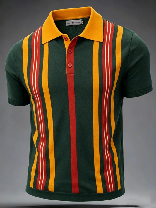 Men's Retro striped print polo shirt