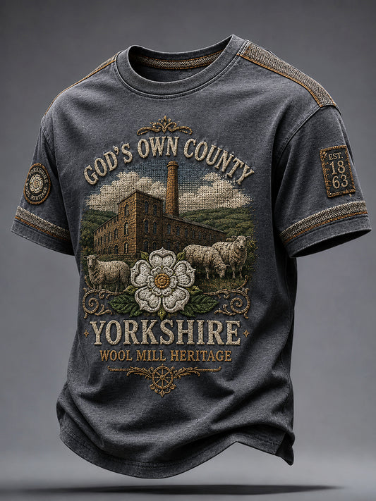 Men's England Yorkshire Day White Roses Art Printed T-shirt